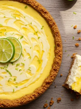 keto Mango labne cheesecake Top-down view of keto mango labneh cheesecake with mango swirls and lime zest on a rustic wooden surface with natural lighting.