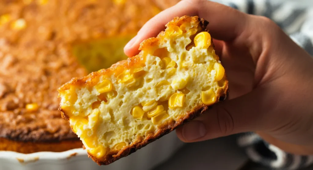 Keto Corn Pudding Close-up of golden Keto Corn Pudding showing crispy edges and creamy center.